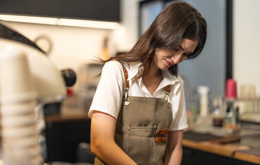 Small biz owner and barista manage shop's daily routine. Open, serve, maintain clean, welcoming cafe