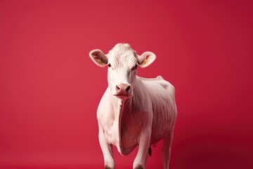 One close up white cattle on coloured background.