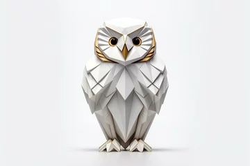 Zelfklevend Fotobehang Polygon owl folding with modern geometric bird design on white background. Perfect for magazine collections. Generative AI © Kevin