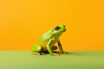 One frog on yellow background.