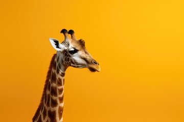 Obraz premium One giraffe portrait on orange colour background.
