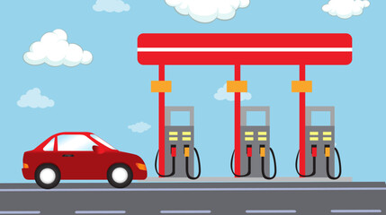 Car and Gas station.vector flat illustration. 