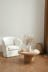 Home mockup, contemporary minimalist living room interior, 3d render