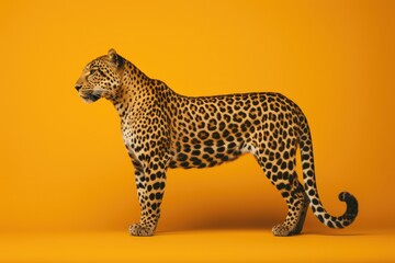 One full leopard on yellow coloured background.