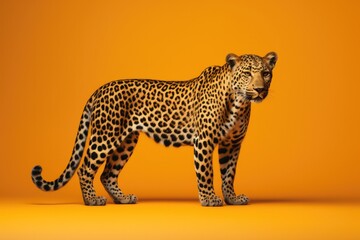 Leopard in whole body view on coloured studio background.