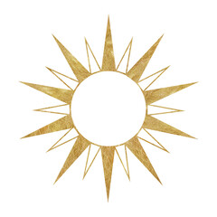 Gold sun. Celestial sun. Esoteric signs and symbols. Watercolor illustrations on the topic of astrology and esotericism. Isolated. Minimalistic illustration for design, print, fabric or background.