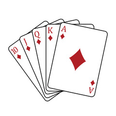Playing cards - a poker hand consisting of a royal flush diamonds 10 J Q K A, vector illustration isolated on white
