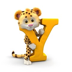 Alphabet letter Y with tiger cartoon character for kids