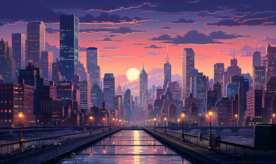 City 23rd Century Background in Pixel Art RPG Gaming 8 bits 16 bits Style - obrazy, fototapety, plakaty