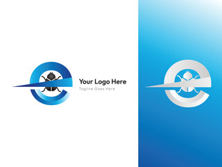 Letter Initial E Bug Pesticide Logo Design