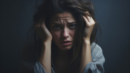 Depressed woman in emotional stress	
