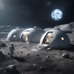 spaceship and human living in moon - generative AI