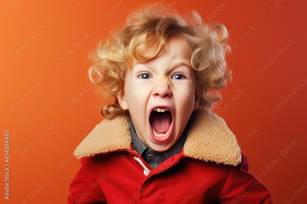 Poster a picture of a young child wearing a red jacket and a brown jacket. this versatile image can be used