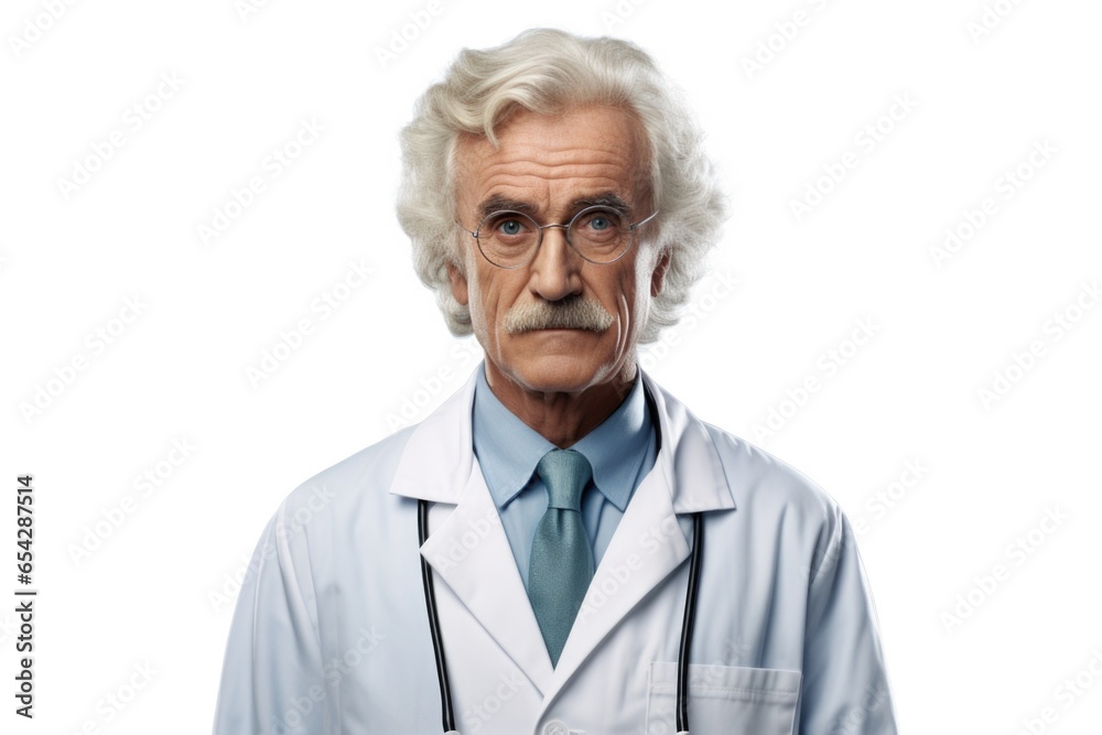 Poster a professional scientist wearing a white lab coat and tie. this image can be used to depict a resear