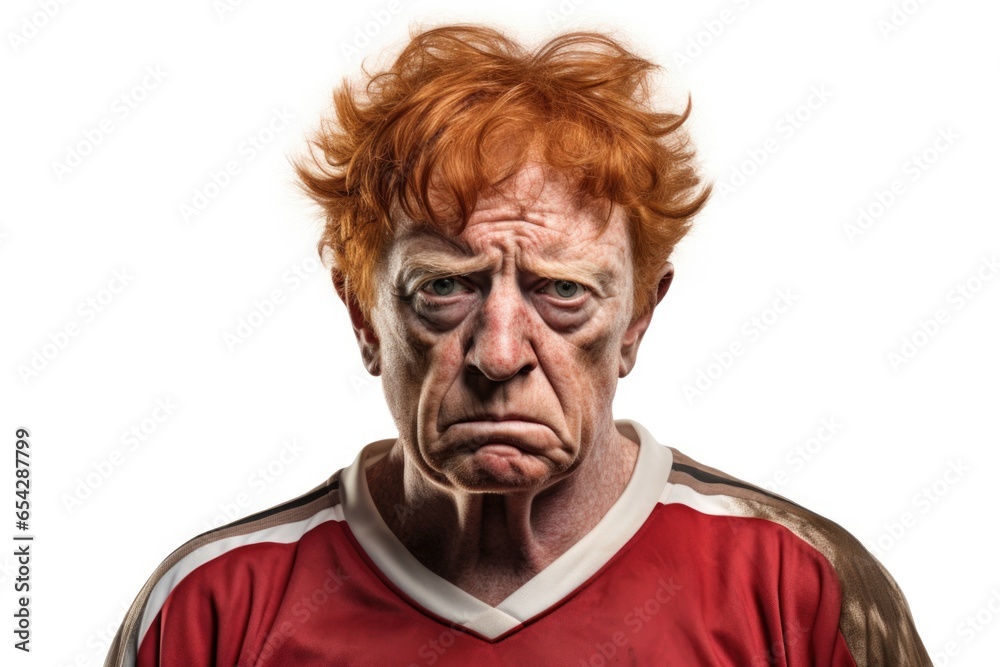 Poster a picture of a man with red hair making a funny or silly face. this image can be used to convey emot