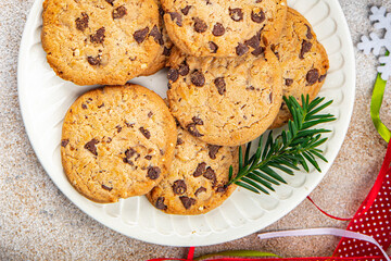christmas cookie chocolate cinnamon sweet dessert holiday treat new year and christmas meal food snack on the table copy space food background rustic top view