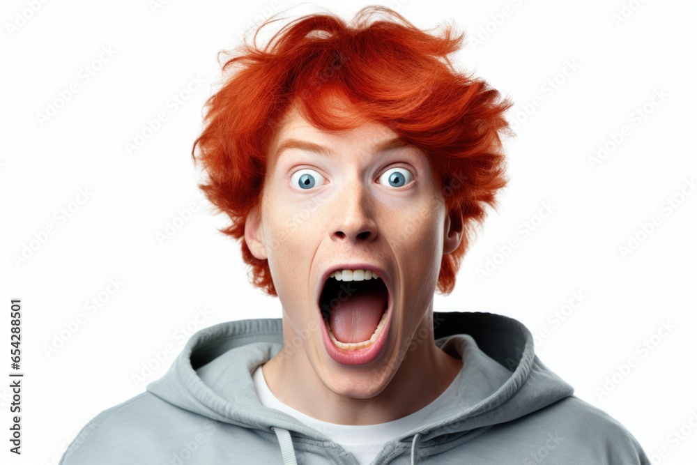 Poster a picture of a man with red hair wearing a grey hoodie. this versatile image can be used in various 