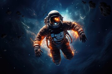 astronaut in a spacesuit in outer space  - obrazy, fototapety, plakaty