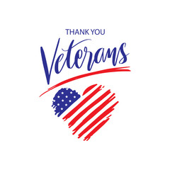 Thank you card design. Happy Veterans Day. Vector illustration. USA flag with brush strokes.