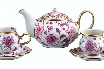 teapot and cup,white,isolated,porcelain,pot,kettle,traditional,Ai generated 