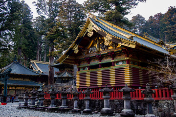 Side view of the storehouse which has famous carving of two elephants under the eaves, Nikko Japan