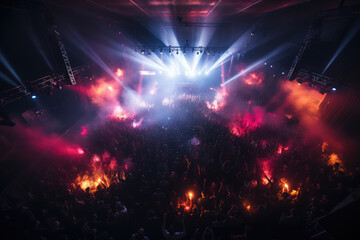 Obraz premium Live festival and concert with big crowd and fireworks