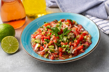 Turkish Shepards Salad with cucumber, tomato, red onion, pepper, parsley (Turkish name; kasik salata or coban salata )