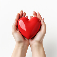 Obraz premium 3D simple Heart in mother hands on white background, ai technology