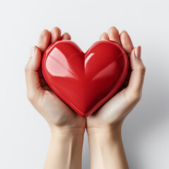Obraz premium 3D simple Heart in mother hands on white background, ai technology