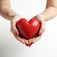 Obraz premium 3D simple Heart in mother hands on white background, ai technology