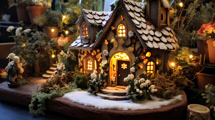 Fairy Christmas house with candlelight inside
