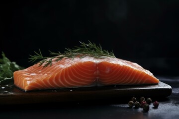 salmon filet on dark background. Generative AI