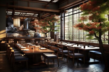 Modern Japanese Restaurant Interior Design Created with Generative AI