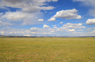Fototapeta na wymiar The fascinating steppe of Mongolia with its skies