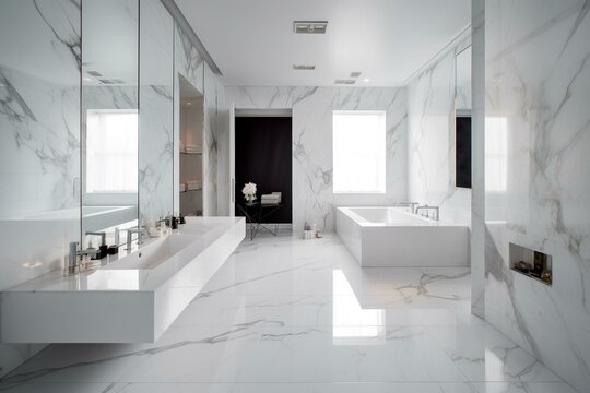 Shiny white marble interior design. Generative AI
