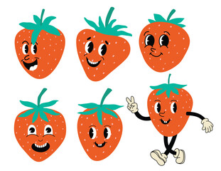 Cute strawberry cartoon character set. Cute fruit  character. 