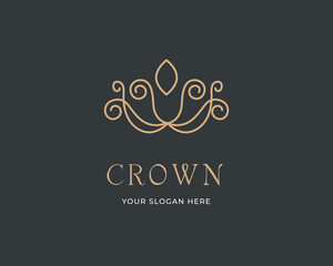 luxury crown linear style logo design template ,universal logo icon symbol illustration 