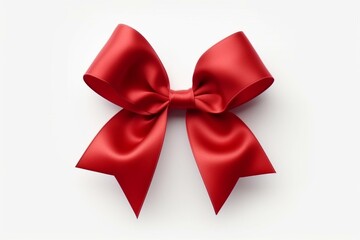 3D rendering of a red gift ribbon bow isolated on a white background. Generative AI