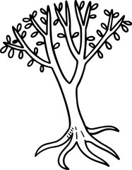 cartoon tree with root illustration.