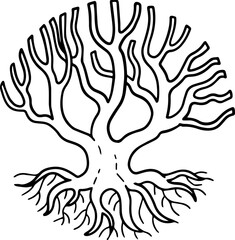 cartoon tree with root illustration.