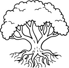 cartoon tree with root illustration.