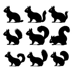 set of squirrel silhouettes