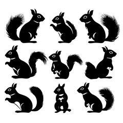 set of squirrel silhouettes