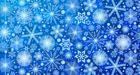 Fototapeta na wymiar Festive Christmas background design. Different types of snowflakes. Vector