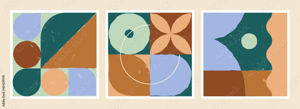 Sticker minimal geometric pattern set with abstract and primitive shapes, bauhaus and mid-century modern ins