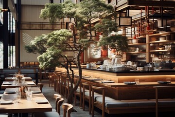 Fototapeta premium Modern Japanese Restaurant Interior Design Created with Generative AI