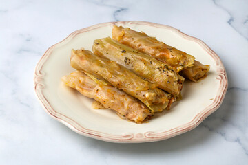Lahana Sarma - Lahana sarmasi, Turkish traditional food,a boiled cabbage leaf that is formed into a roll with a stuffing of rice