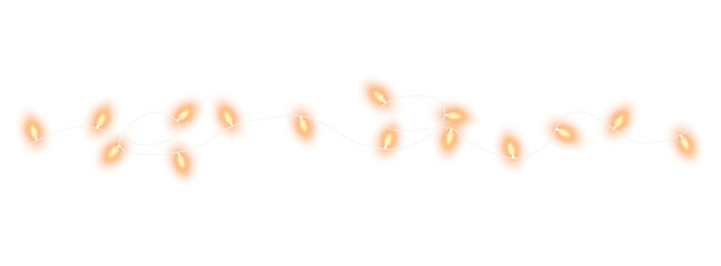 Orange christmas glowing garland. Christmas lights. Colorful Christmas garland. The light bulbs on the wires are insulated. PNG. © Orange Sky