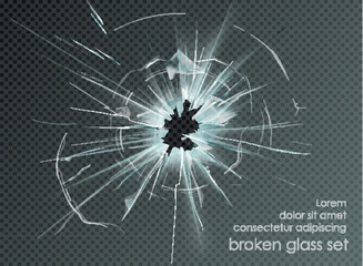 hole broken glass on transparent background. Vector illustration