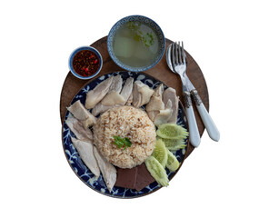 Steam chicken with rice (Hainanese chicken rice) and Pork blood pudding, Cucumber sprinkle with...